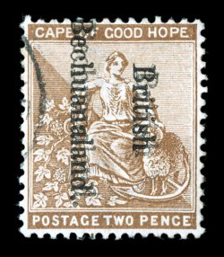 S.G. 39a, 1895 2p Pale bistre, double British Bechuanaland overprint, used, rich color, light face-free cancel at left, very fine a seldom offered error 1998 Brandon
certificate ex-Inglefield-Watson (Scott 39a $950.00).