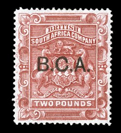 S.G. 15, 1891 £2 Rose red, with B.C.A. ovpt., remarkably well centered, bright fresh color, large part o.g., very fine (Scott 15 $1,200.00).