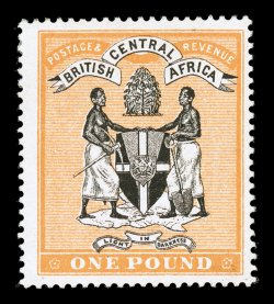 S.G. 29, 1895 £1 Black and yellow orange Coat of Arms, strong color on bright paper, clean o.g., lightly hinged, very fine (Scott 29 $1,150.00).