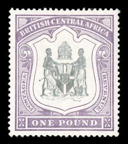 S.G. 51, 1897 £1 Black and dull purple Coat of Arms, uncommonly well centered, bright color, o.g., very fine signed A. Diena (Scott 55 $360.00).