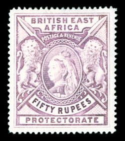 S.G. 99, 1897 50R Mauve, a highly select mint example of this scarce high value, excellent centering, bright fresh color, full o.g., lightly hinged, extremely fine 1957 BPA
certificate (Scott 109 $2,000.00).