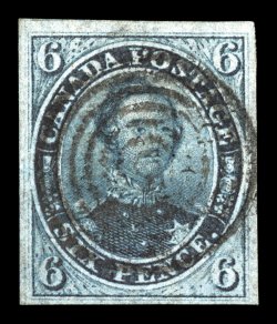 S.G. 2, 1851 6p Slate violet, used, full to extra-large margins all around, lovely rich color and a fine impression, socked on the nose target cancel, extremely fine a highly
desirable example of this scarce stamp 1996 Brandon certificate (Sco