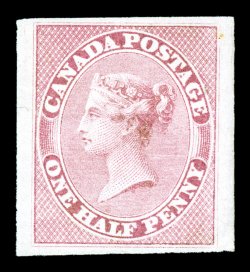S.G. 17, 1857 ½p Deep rose, four margins ranging from large to extravagantly wide at the sides, fresh color and a clean impression, part o.g. that is slightly disturbed,
extremely fine a choice mint example 1975 PF certificate (Scott 8 $1,00