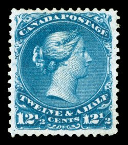 S.G. 60, 1868 12½c Bright blue, an especially fresh mint example in far better condition than typically encountered, gorgeous rich color in a particularly deep shade, strong
impression, wonderfully well centered, full crisp perforations, full o.