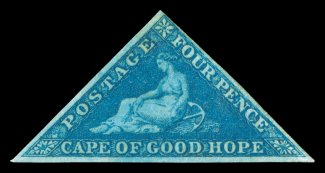 S.G. 4a, 1853 4p Blue, slightly blued paper, unused, full to large margins all around, strikingly rich color and a deeply etched impression, very fine 2006 Brandon certificate
(Scott 2b $1,700.00).