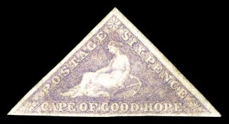 S.G. 7, 1858 6p Pale rose lilac on white paper, full to mostly large margins all around, attractive color and a clean impression, small part o.g., faint trace of a crease at
right, otherwise very fine clear 2002 Brandon certificate ex-Burrus