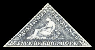 S.G. 7d, 1863 6p Slate purple on blued paper, rare mint single, full even margins all around, rich luxuriant color and a superbly detailed impression, nearly full original
gum, very fine 2001 Sismondo certificate ex-Burrus (Scott 5c $4,1