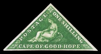 S.G. 8, 1858 1- Bright yellow green on white paper, a lovely unused example of this very scarce stamp, featuring eye-arresting deep color and a prooflike impression, large
even margins all around, traces of o.g., extremely fine 1979 Friedl and