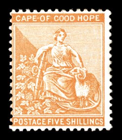 S.G. 45, 1883 5- Orange, wmk. Crown and CA, bright color, full o.g., tiny h.r., fine a scarce high value signed H. Bloch (Scott 38 $950.00).