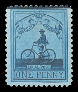 S.G. 17, 1900 1p Pale blue on blue, Sergeant-Major Goodyear, plate 1, position 3, another mint example of this stamp, being in a noticeably lighter shade than the above lot,
well centered, large part o.g., very fine 2001 Brandon certificate (Sc