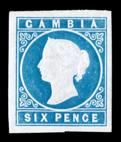 S.G. 3a, 1869 6p Blue, four large margins, wonderfully fresh color and paper, o.g., mild gum bend, extremely fine clear 1990 BPA certificate (Scott 2a
$625.00).