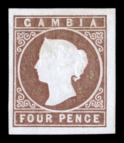 S.G. 6, 1874 4p Pale brown, large margins all around, attractive rich color, o.g., very fine (Scott 3a $425.00).