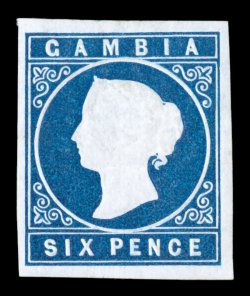 S.G. 8, 1874 6p Blue, four large margins, strong color and impression on bright paper, o.g., very fine (Scott 4 $375.00).