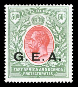 S.G. 62, 1917 50R Carmine and Green with G.E.A. overprint, fresh colors, o.g., lightly hinged, nearly very fine (Scott N122 $575.00).