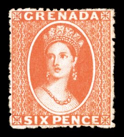 S.G. 7, 1866 6p Orange red, rough perf. 14 to 16, wmk. small star, deep vibrant color, part o.g., fine and scarce (Scott 5i $750.00).