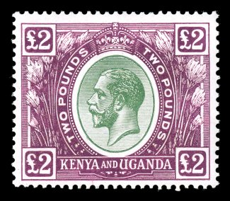S.G. 96, 1925 £2 Green and purple, deep vibrant colors on fresh paper, o.g., lightly hinged, very fine (Scott 38 $800.00).