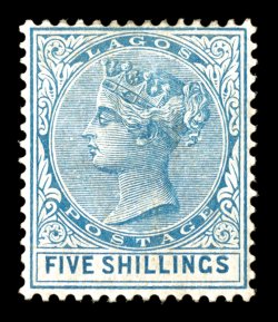 S.G. 28, 1886 5- Blue, rich color, o.g., lightly hinged, very fine 1991 Brandon certificate (Scott 35 $650.00).