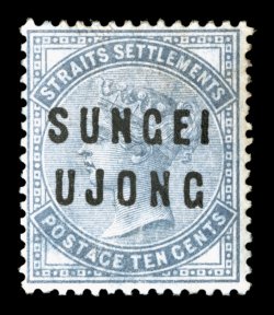S.G. 26, 1882 10c Slate, with SUNGEI UJONG overprint Ty. 12+14, quite fresh, large part o.g., nearly very fine (Scott 18 $725.00).