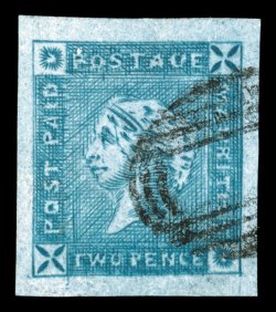 S.G. 37, 1859 2p Blue, Lapirot printing, early impression, very large and even margins all around, fresh color, light oval grid cancel, light horizontal crease, otherwise
extremely fine clear 2006 Ceres certificate (Scott 14 $2,400.00).