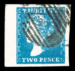 S.G. 43a, 1859 2p Blue, Dardenne printing, four large to enormous margins, rich color and a strong impression on fresh white paper, extremely fine a lovely example of this
scarce stamp 2005 Brandon certificate (Scott 17b $775.00).