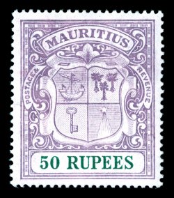 S.G. 222, 1924 50R Dull purple and green, flawlessly centered, marvelously fresh, full o.g., lightly hinged, an extremely fine and highly select example of this scarce and
popular stamp (Scott 200 $850.00).