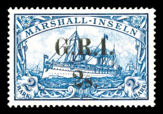 S.G. 60, 1914 2- on 2M Blue, a beautiful mint example of this rare stamp, featuring a remarkable overall freshness few others enjoy, with deeply rich color and a highly
detailed impression on crisp white paper, excellent centering as well, o.g.