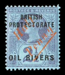 S.G. 21d, 1893 HalfPenny Ty. 7 surcharge in vermilion, diagonal surcharge, attractive fresh colors, o.g., lightly hinged, light gum bend, fine an incredibly rare stamp of
which only a tiny number exist clear 2002 Brandon certificate (Scott