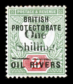 S.G. 39, 1893 1- on 2p Green and carmine, Ty. 11 surcharge in black, an impressive mint example of this incredibly rare stamp, wonderfully well struck and positioned
surcharge, stamp is quite well centered with excellent colors, o.g. very fine