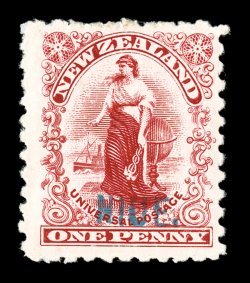 S.G. 1, 1902 1p Carmine with NIUE. overprint in bluish green, nicely centered for this, exceptionally bright and fresh, o.g., very fine 1967 BPA certificate (Scott 1
$375.00).