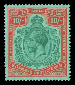 S.G. 113g, 1927 10- Green and scarlet on emerald, well centered, strong bright colors, o.g., lightly hinged, very fine an attractive copy of this scarce shade (Scott 37
var.).