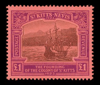 S.G. 60, 1923 £1 Black and purple on red Tercentenary, perfectly centered, deep vibrant colors, o.g., lightly hinged, extremely fine (Scott 64 $850.00).