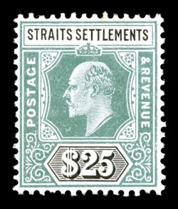 S.G. 139, 1906 $25.00 Grey green and black, strong rich colors, o.g., lightly hinged, single toned perf. tip at top, otherwise a very fine example of this scarce stamp 2007
APS certificate (Scott 128A $1,725.00).