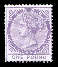 S.G. 6, 1879 £1 Mauve, watermarked Crown and CC, an exceedingly bright and fresh mint example of this rare stamp, with vibrant color on pristine white paper, a few slightly
scissor separated perfs. at bottom left as usual, fine 1996 Holcombe ce