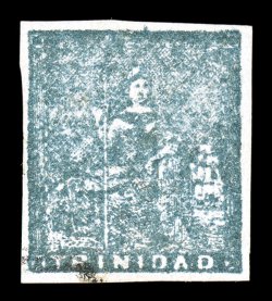 S.G. 19, 1860 (1p) Bluish grey, fifth issue, course impression, four large margins, fresh color, especially light and unobtrusive cancel, very fine 2004 Brandon certificate
(Scott 11 $800.00).