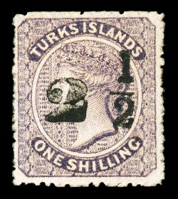 S.G. 37, 1881 2½ on 1- Lilac, setting 8, surcharge type 24, unusually well centered, rich color, full o.g., very fine a highly desirable example of this elusive stamp ex-Sir
Gawaine Baillie (Scott 32 $1,350.00).