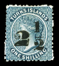 S.G. 38, 1881 2½ on 1- Dull blue, setting 9, surcharge type 25, scarce mint single, strong color and impression, o.g., fine 2007 Sismondo certificate (Scott 26
$1,500.00).