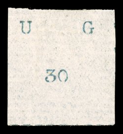 S.G. 6, 1895 30(c) Black, wide letters, wide stamp, without gum as issued, quite fresh and completely sound, borders on two sides, very fine a lovely example of this rare
stamp signed H. Bloch ex-Dr. Scott (Scott 3 $1,800.00).