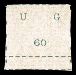 S.G. 9, 1895 60(c) Black, wide letters, wide stamp, without gum as issued, bottom sheet-margin single, with borders at top and left, a partial border at right, some minor
natural paper wrinkles, very fine sheet-margin examples are especially ra