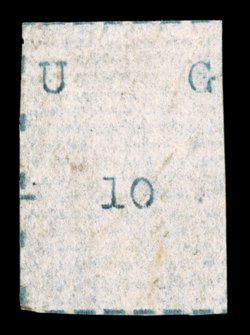 S.G. 18, 1895 10(c) Black, wide letters, narrow stamp, without gum as issued, borders on three sides, trivial soiling, very fine signed H. Bloch ex-Dr. Scott (Scott 18
$1,750.00).