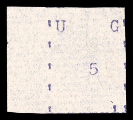 S.G. 35, 1895 5(c) Violet, narrow letters, narrow stamp, without gum as issued, lovely left sheet-margin single, showing nearly full frame lines on three sides and traces at
top, fresh and sound on clean white paper, very fine and choice ex-A