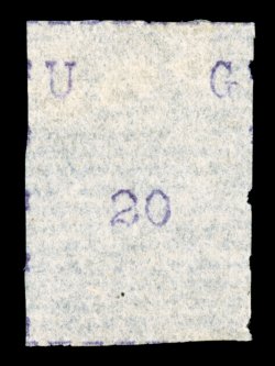 S.G. 38, 1895 20(c) Violet, narrow letters, narrow stamp, without gum as issued, full or partial frame lines on all four sides, faint trace of a crease at top, very fine
(Scott 38 $425.00).