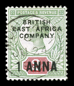 2, 1890 1 ANNA surcharge on 2d Grey-green and carmine, fresh used single, neat MombasaJu 24, 90 c.d.s., very fine (S.G. 2 £275).