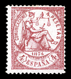 209a, 1874 4P Carmine, intense color, o.g., l.h., fine signed Engel (Edifil 151 Ç975).