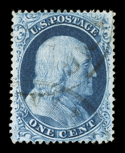 20, 1c Blue, Ty. II, handsome used single, remarkably well centered, lovely rich color and a well defined impression on fresh white paper, light c.d.s. town cancels, extremely
fine 1999 PF certificate.