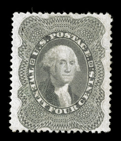 37, 24c Gray lilac, uncommonly well centered within particularly wide margins, bright rich color and a well defined impression, full o.g., lightly hinged, extremely fine 2006
PF certificate (VF-XF 85).