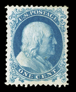 40, 1c Bright blue reprint, without gum as issued, nicely centered, bright and fresh, very fine 2005 PF certificate.