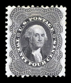 45, 24c Blackish violet reprint, without gum as issued, well centered within wide margins, deeply rich color and a highly detailed impression, small corner crease at top left,
otherwise very fine only 479 sold 1997 PF certificate.