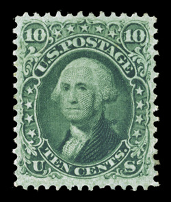 68, 10c Yellow green, a most desirable mint single, being wonderfully well centered and margined, plus its color is especially rich, while the impression is razor sharp, full
o.g., lightly hinged, extremely fine 2004 PF certificate.