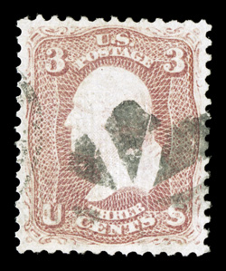 85, 3c Rose, D Grill,  well centered although reperforated at left, fresh color, neat rosette cancel, extremely fine appearance clear 1995 PF certificate and a 2009 PSE
certificate.