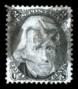 87, 2c Black, E grill, well centered within incredibly wide margins for this normally tightly margined stamp, fresh color and paper and an unusually clean impression, choice
very fine 1989 PF certificate.